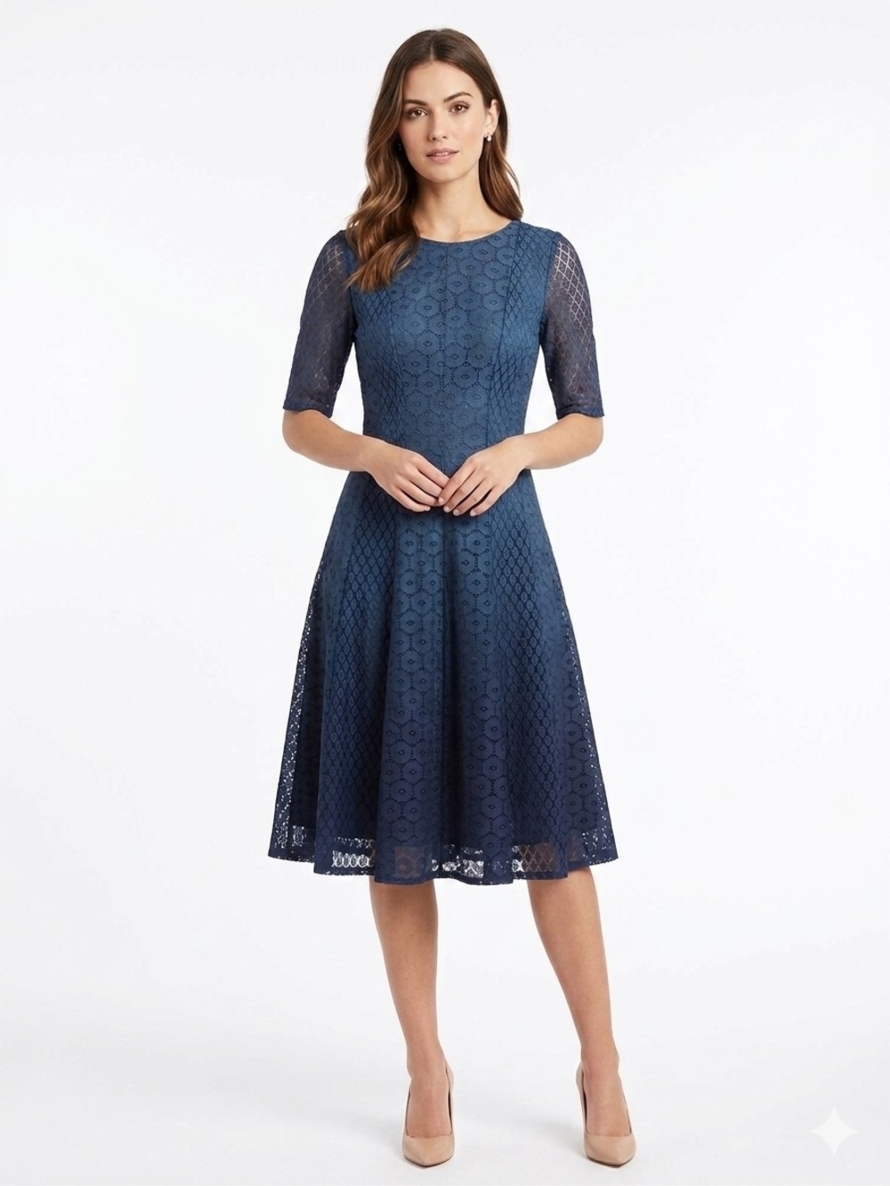 Women's Navy Lace Fit-and-Flare Dress